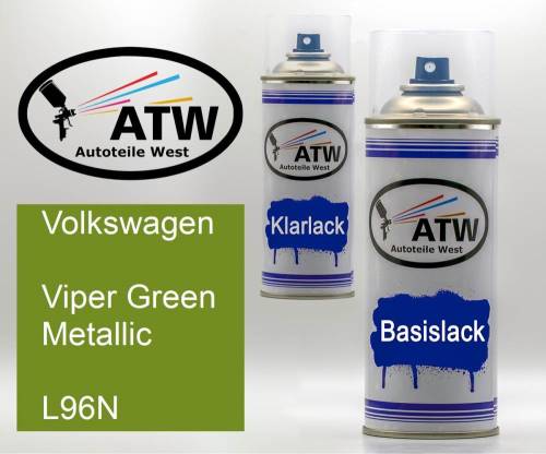 Volkswagen, Viper Green Metallic, L96N: 400ml Sprühdose + 400ml Klarlack - Set, von ATW Autoteile West.